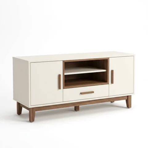 Meuble TV moderne effet noyer avec rangements - 160 × 40 × 40 cm (visuel non contractuel)