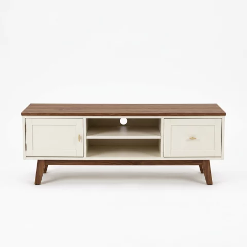 Meuble TV moderne effet noyer avec rangements - 140 × 40 × 40 cm (visuel non contractuel)